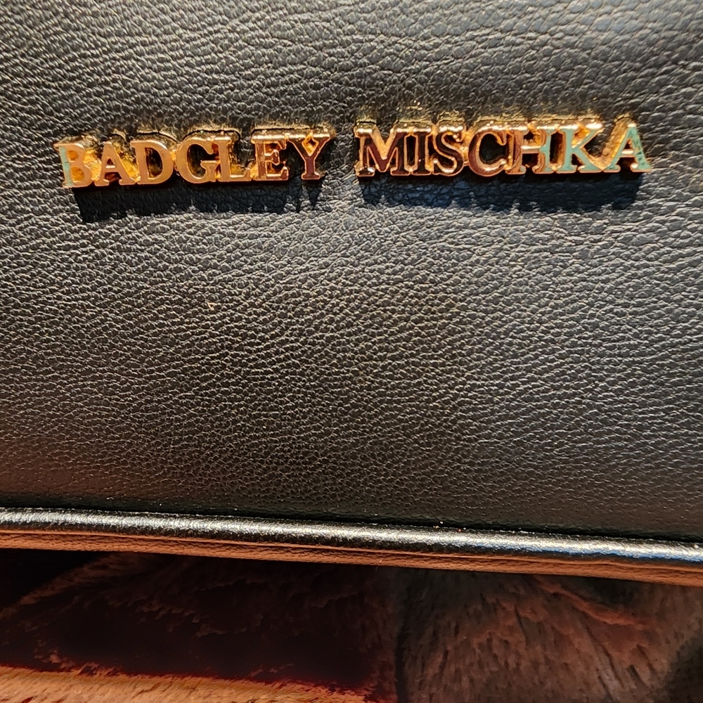 Badgley Mischka Black and Gold Leather Handbag Item 105